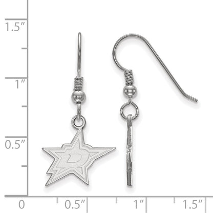 Sterling Silver Rhodium Plated Nhl Logoart Dallas Stars Small Wire Dangle Earrings