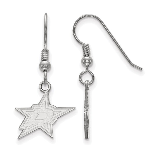 Sterling Silver Rhodium Plated Nhl Logoart Dallas Stars Small Wire Dangle Earrings