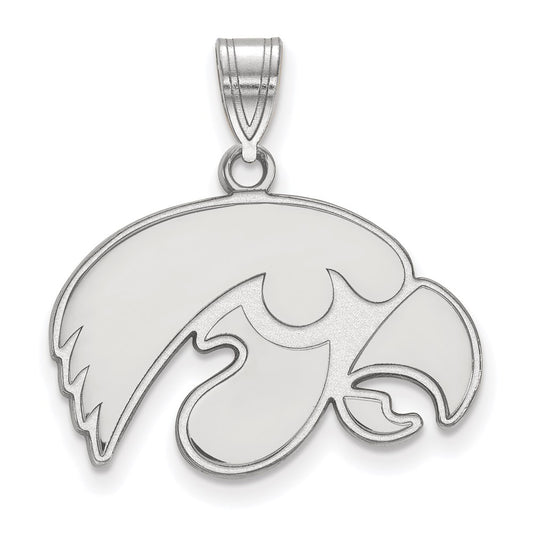 Sterling Silver Rhodium Plated Logoart University Of Iowa Hawk Medium Pendant