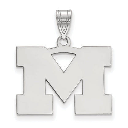 Sterling Silver Rhodium Plated Logoart University Of Michigan Letter M Medium Pendant
