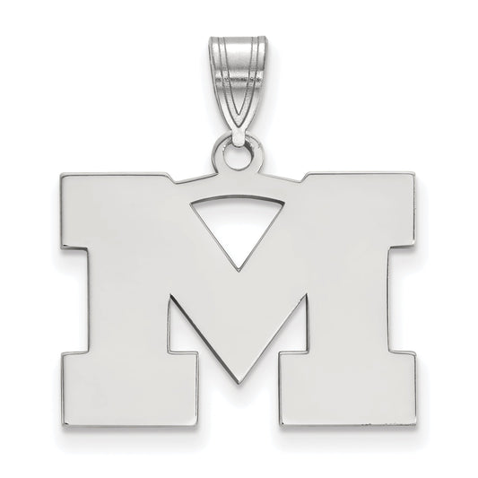 Sterling Silver Rhodium Plated Logoart University Of Michigan Letter M Medium Pendant