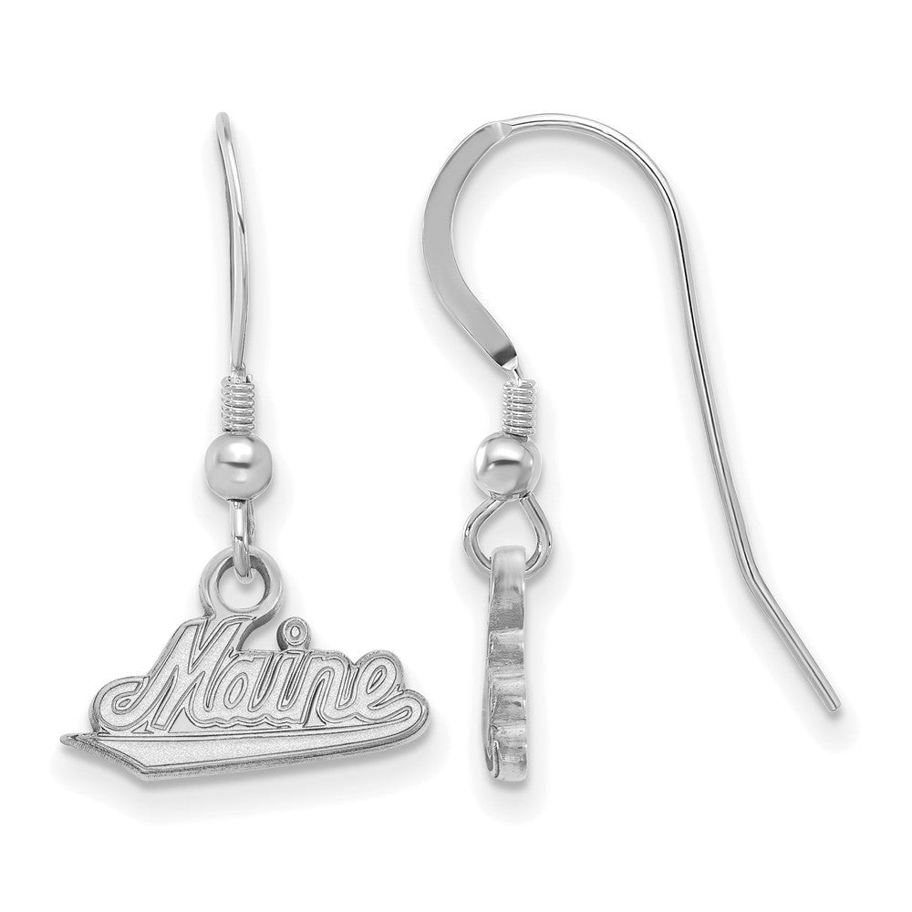 Sterling Silver Rhodium Plated Logoart University Of Maine Small Dangle Wire Earrings