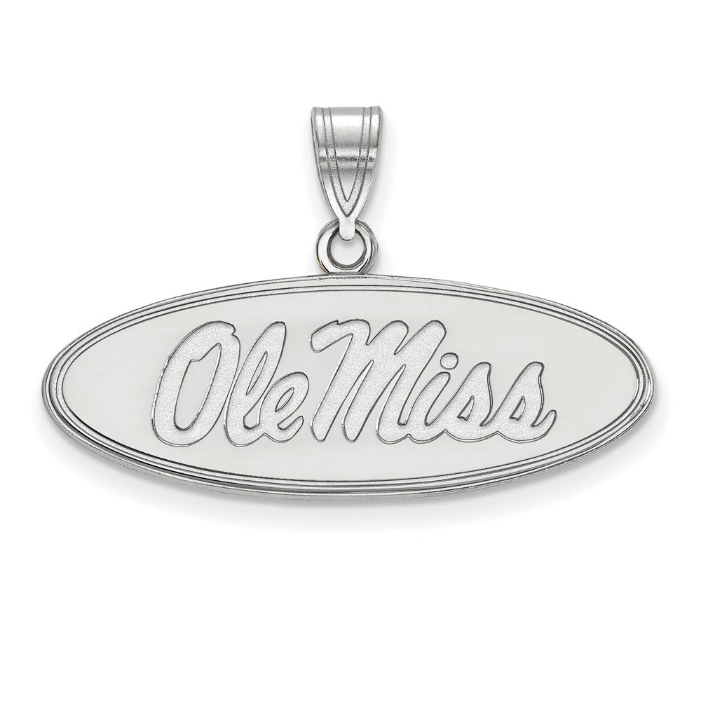 Sterling Silver Rhodium Plated Logoart University Of Mississippi Ole Miss Medium Oval Pendant