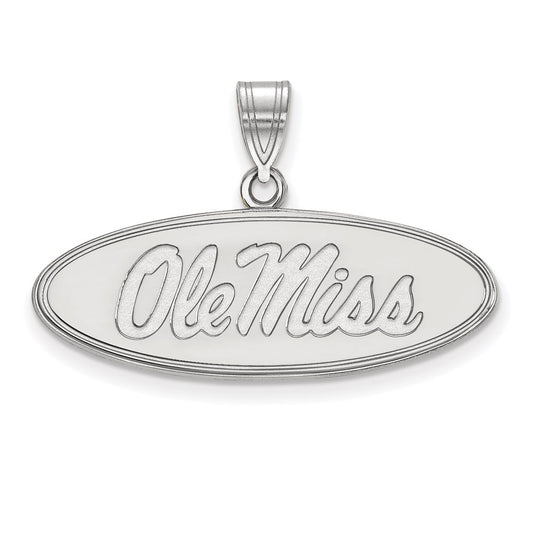Sterling Silver Rhodium Plated Logoart University Of Mississippi Ole Miss Medium Oval Pendant