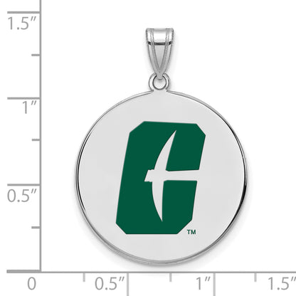 Sterling Silver Rhodium Plated Logoart University Of North Carolina At Charlotte 49Ers Extra Large Enameled Disc Pendant