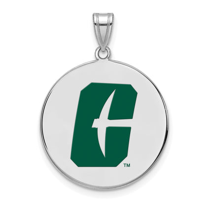 Sterling Silver Rhodium Plated Logoart University Of North Carolina At Charlotte 49Ers Extra Large Enameled Disc Pendant
