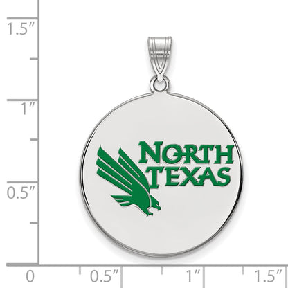 Sterling Silver Rhodium Plated Logoart University Of North Texas Extra Large Enameled Disc Pendant