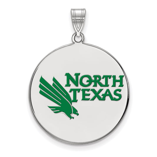 Sterling Silver Rhodium Plated Logoart University Of North Texas Extra Large Enameled Disc Pendant