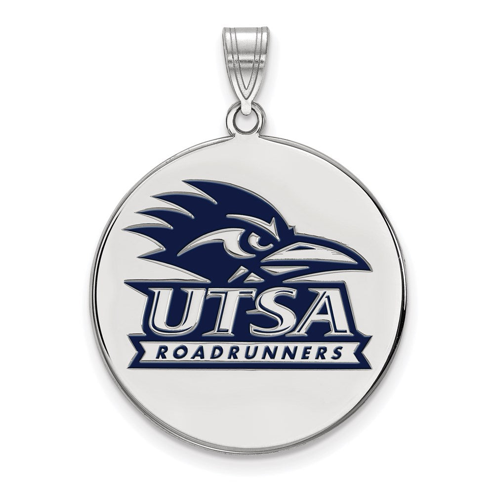 Sterling Silver Rhodium Plated Logoart University Of Texas At San Antonio Extra Large Enameled Disc Pendant