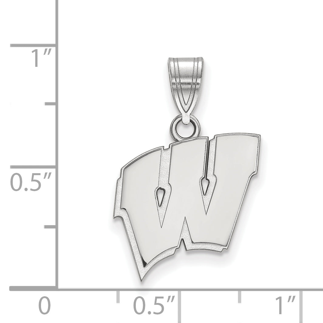 Sterling Silver Rhodium Plated Logoart University Of Wisconsin Letter W Medium Pendant