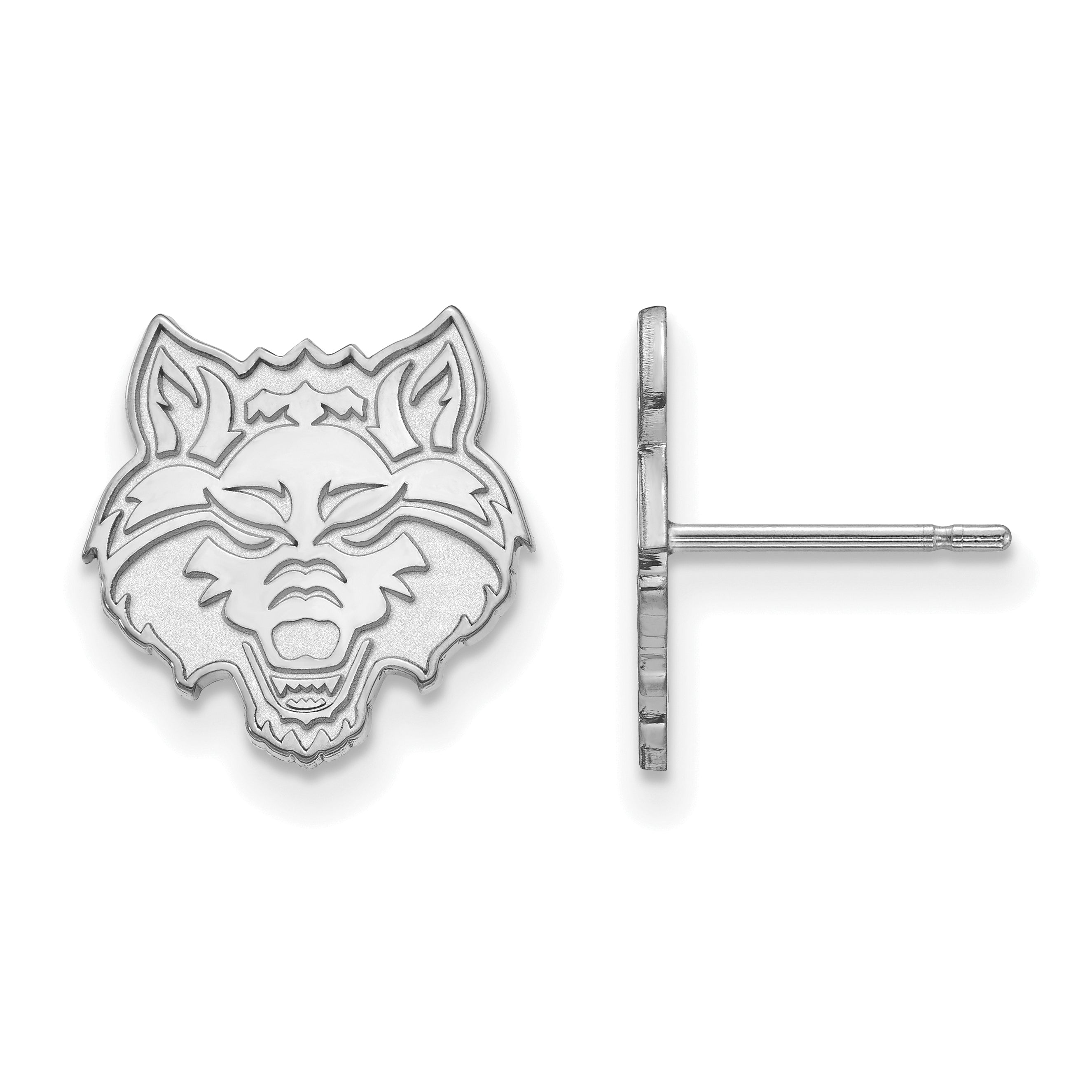 Sterling Silver Rhodium Plated Logoart Arkansas State University Wolf Small Post Earrings