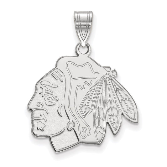 Sterling Silver Rhodium Plated Nhl Logoart Chicago Blackhawks Large Pendant