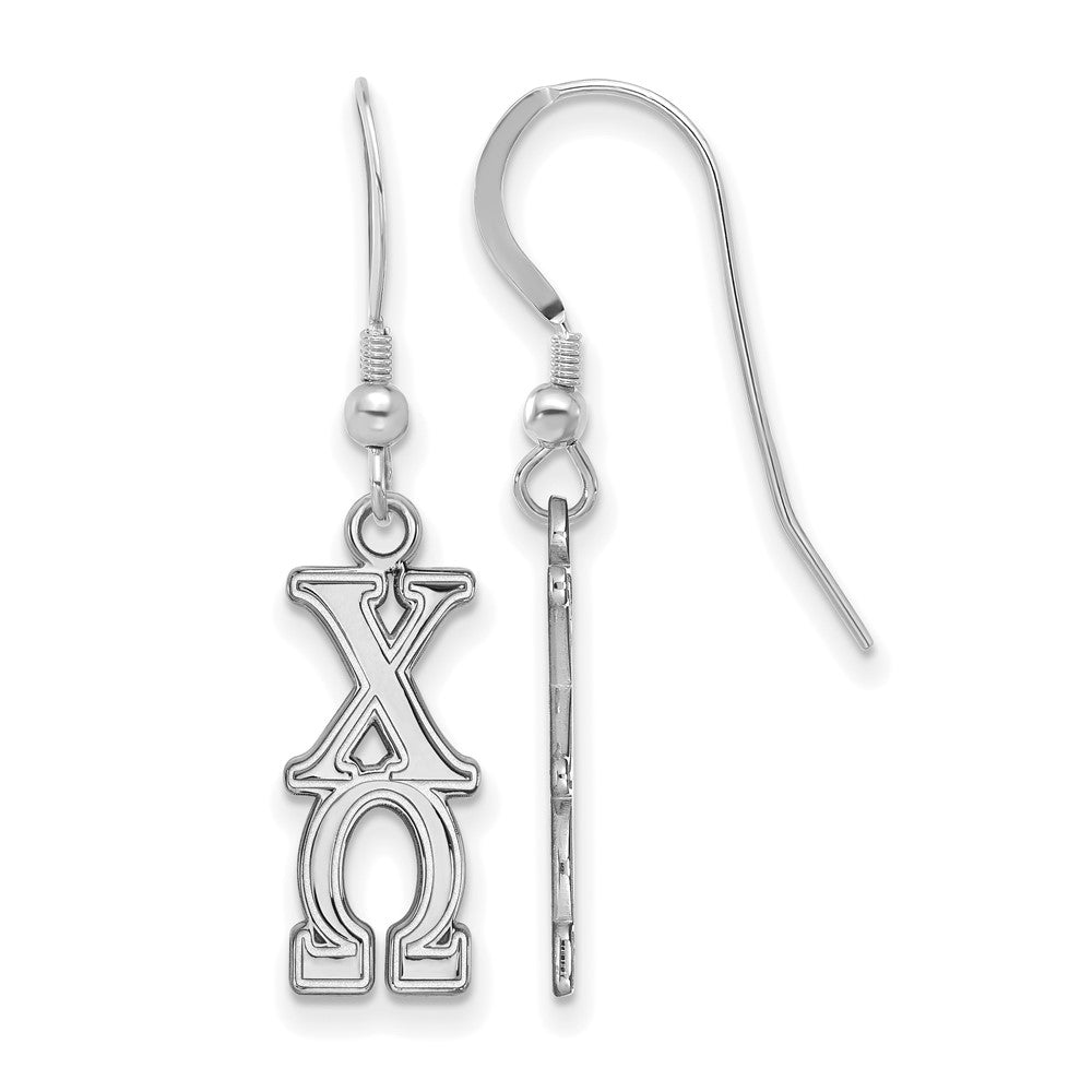 Sterling Silver Rhodium Plated Logoart Chi Omega Sorority Greek Letters Medium Dangle Earrings