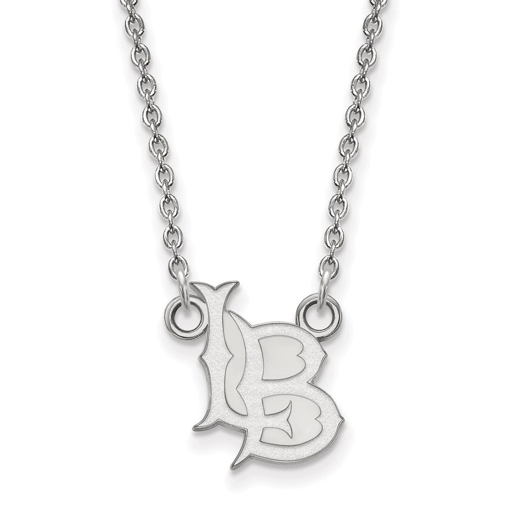 Sterling Silver Rhodium Plated Logoart California State University Long Beach L B Small Pendant 18 Inch Necklace
