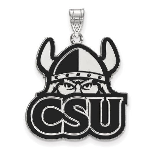 Sterling Silver Rhodium Plated Logoart Cleveland State University Extra Large Enameled Pendant