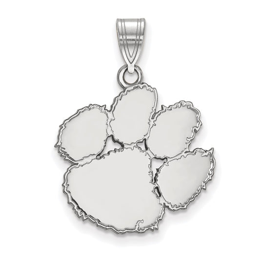 Sterling Silver Rhodium Plated Logoart Clemson University Tiger Paw Large Pendant