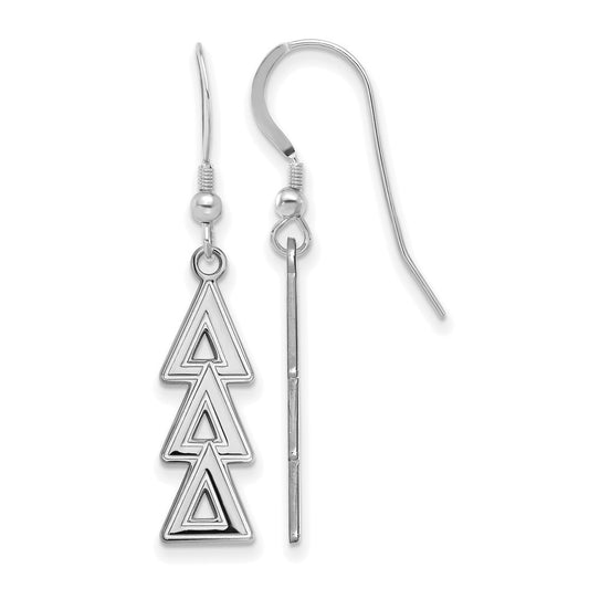 Sterling Silver Rhodium Plated Logoart Delta Sorority Greek Letters Medium Dangle Earrings