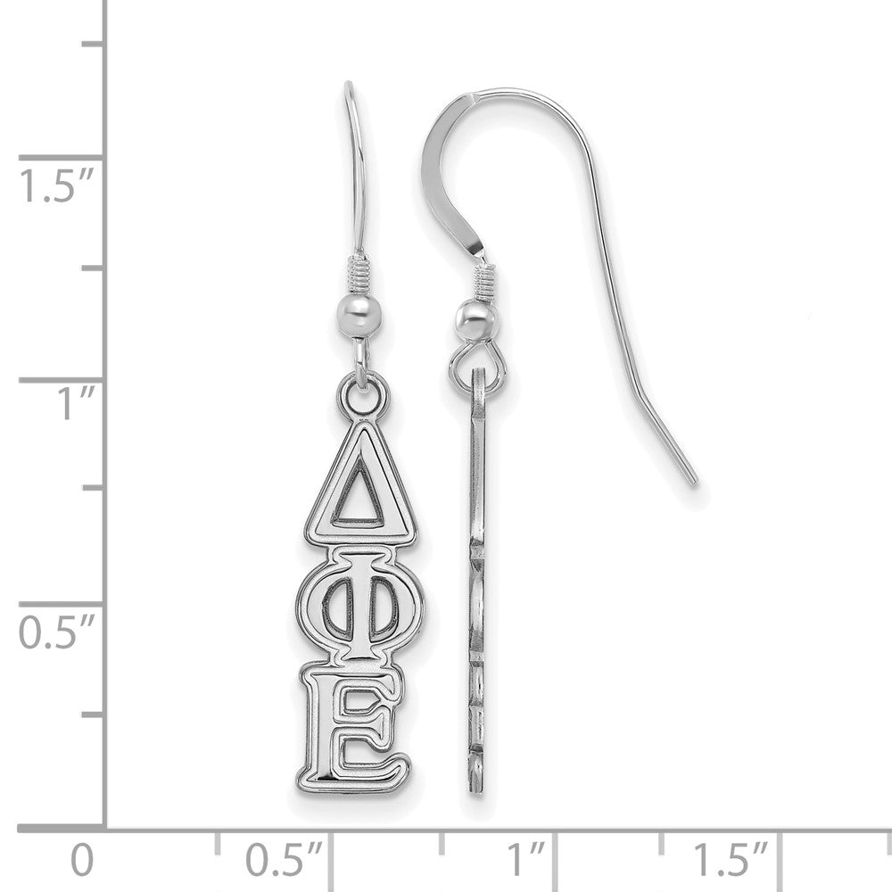 Sterling Silver Rhodium Plated Logoart Delta Phi Epsilon Sorority Greek Letters Small Dangle Earrings