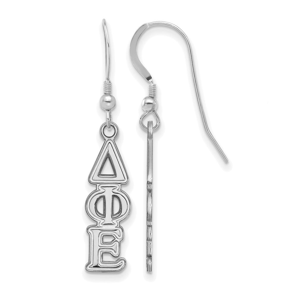 Sterling Silver Rhodium Plated Logoart Delta Phi Epsilon Sorority Greek Letters Small Dangle Earrings
