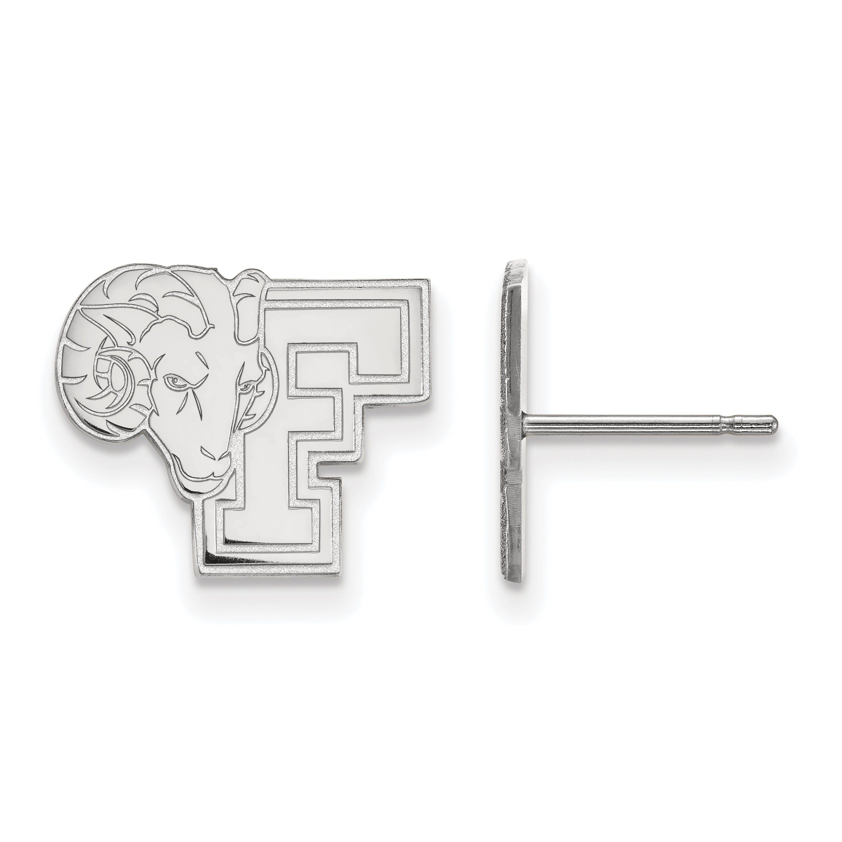Sterling Silver Rhodium Plated Logoart Fordham University Ram Small Post Earrings