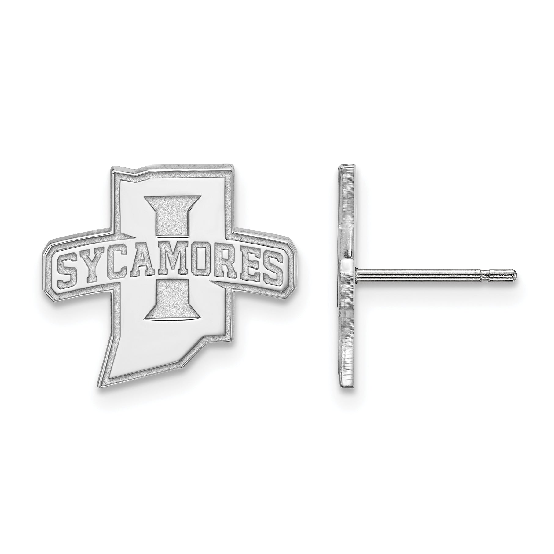 Sterling Silver Rhodium Plated Logoart Indiana State University Sycamores Small Post Earrings