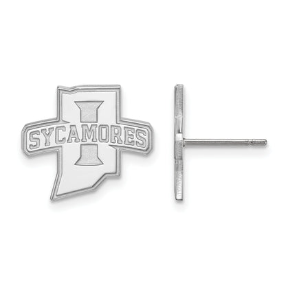 Sterling Silver Rhodium Plated Logoart Indiana State University Sycamores Small Post Earrings
