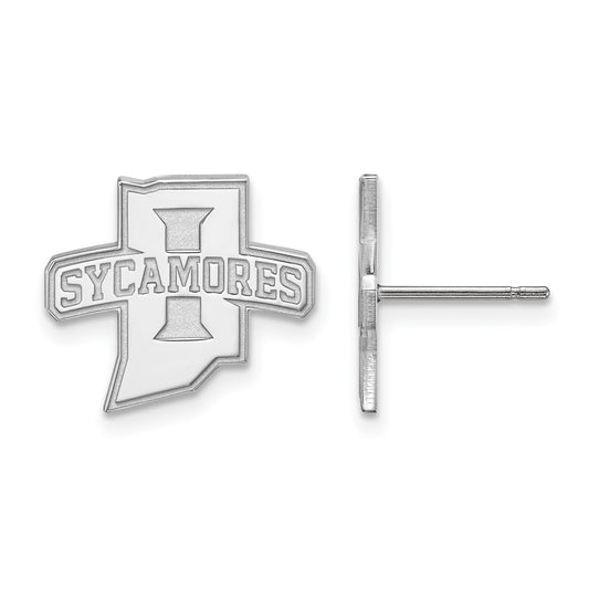 Sterling Silver Rhodium Plated Logoart Indiana State University Sycamores Small Post Earrings