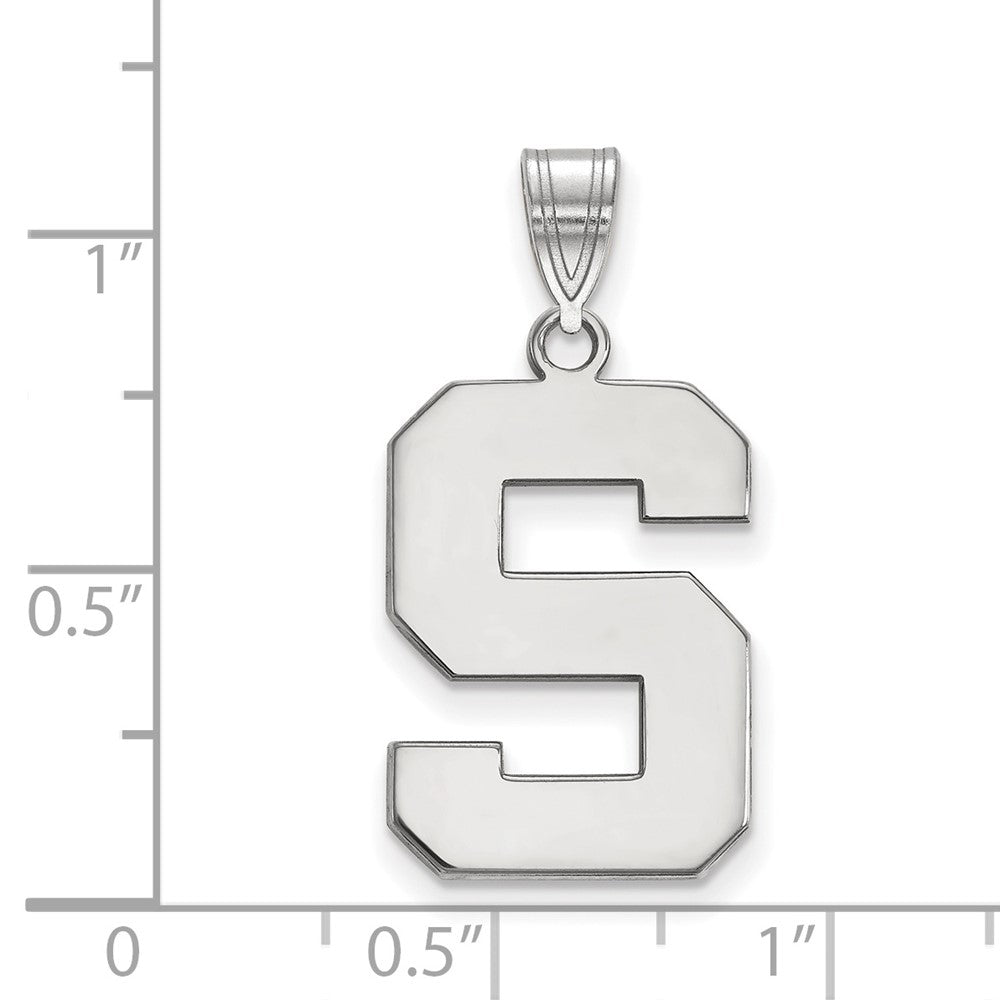 14K White Gold Logoart Michigan State University Letter S Large Pendant