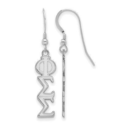 Sterling Silver Rhodium Plated Logoart Phi Sigma Sorority Greek Letters Medium Dangle Earrings