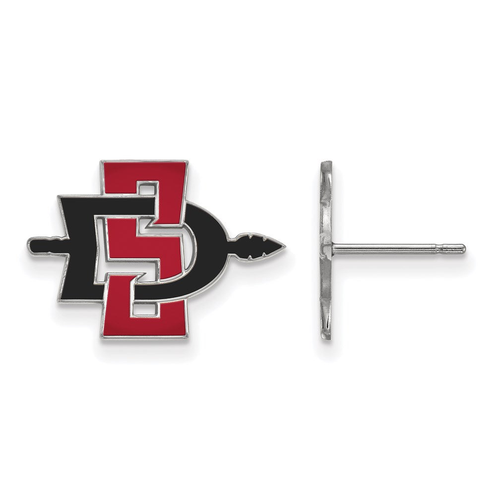 Sterling Silver Rhodium Plated Logoart San Diego State University Small Enameled Post Earrings