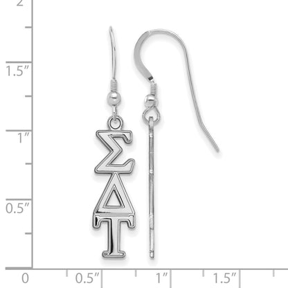 Sterling Silver Rhodium Plated Logoart Sigma Delta Tau Sorority Greek Letters Medium Dangle Earrings