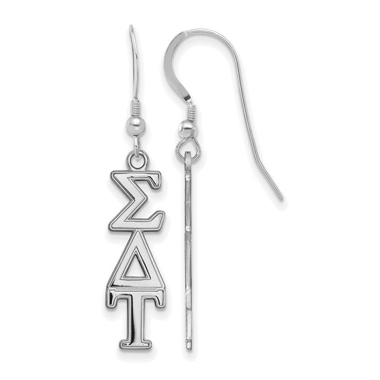Sterling Silver Rhodium Plated Logoart Sigma Delta Tau Sorority Greek Letters Medium Dangle Earrings
