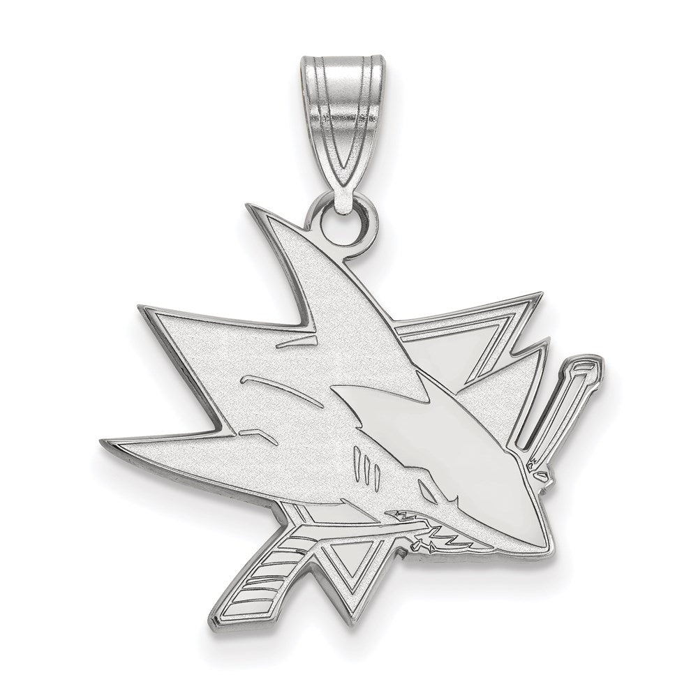 Sterling Silver Rhodium Plated Nhl Logoart San Jose Sharks Large Pendant