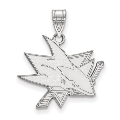 Sterling Silver Rhodium Plated Nhl Logoart San Jose Sharks Large Pendant