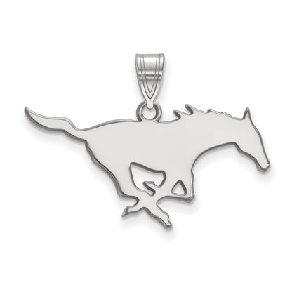 Sterling Silver Rhodium Plated Logoart Southern Methodist University Mustang Large Pendant