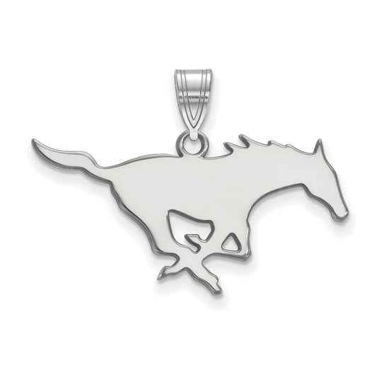 Sterling Silver Rhodium Plated Logoart Southern Methodist University Mustang Large Pendant