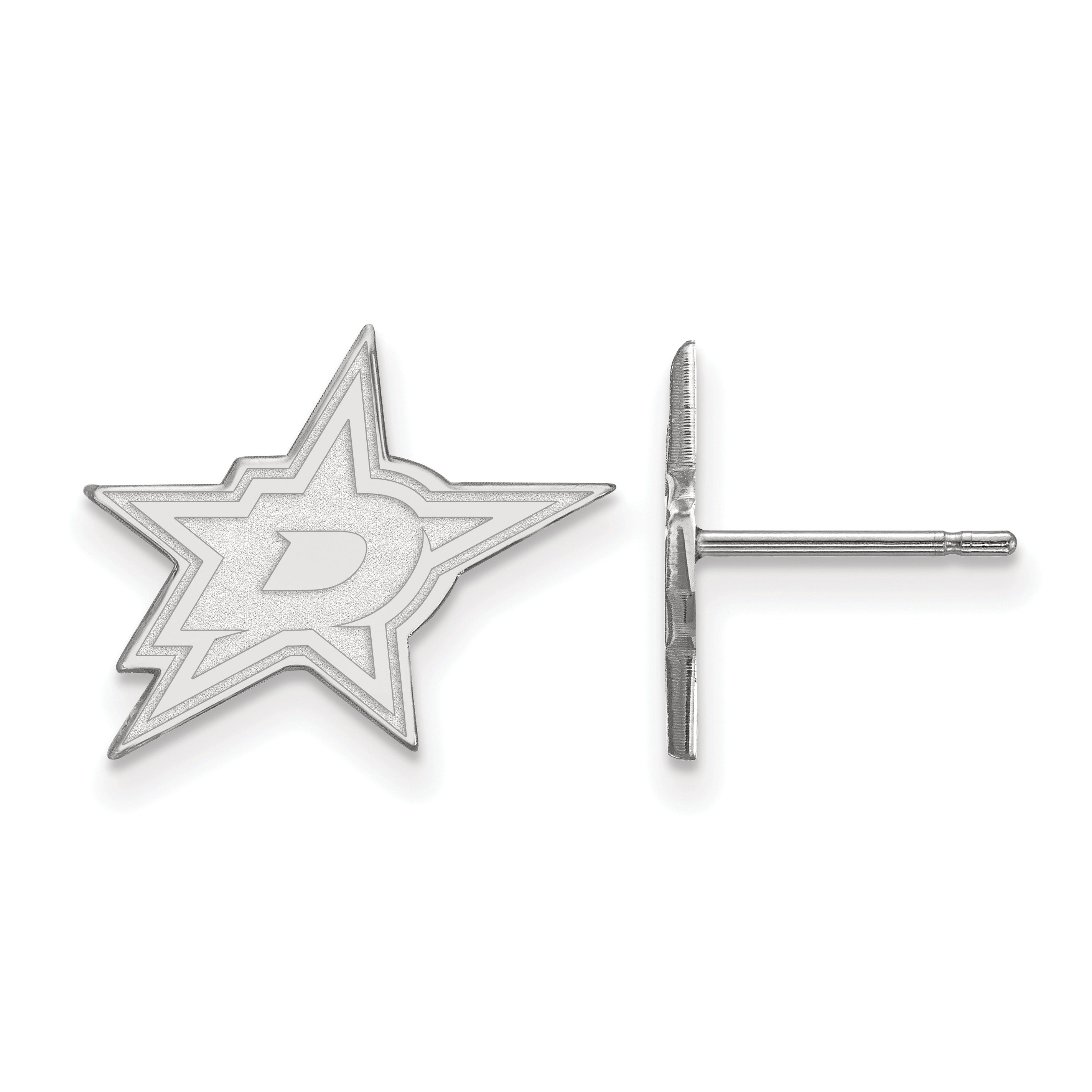 Sterling Silver Rhodium Plated Nhl Logoart Dallas Stars Small Post Earrings