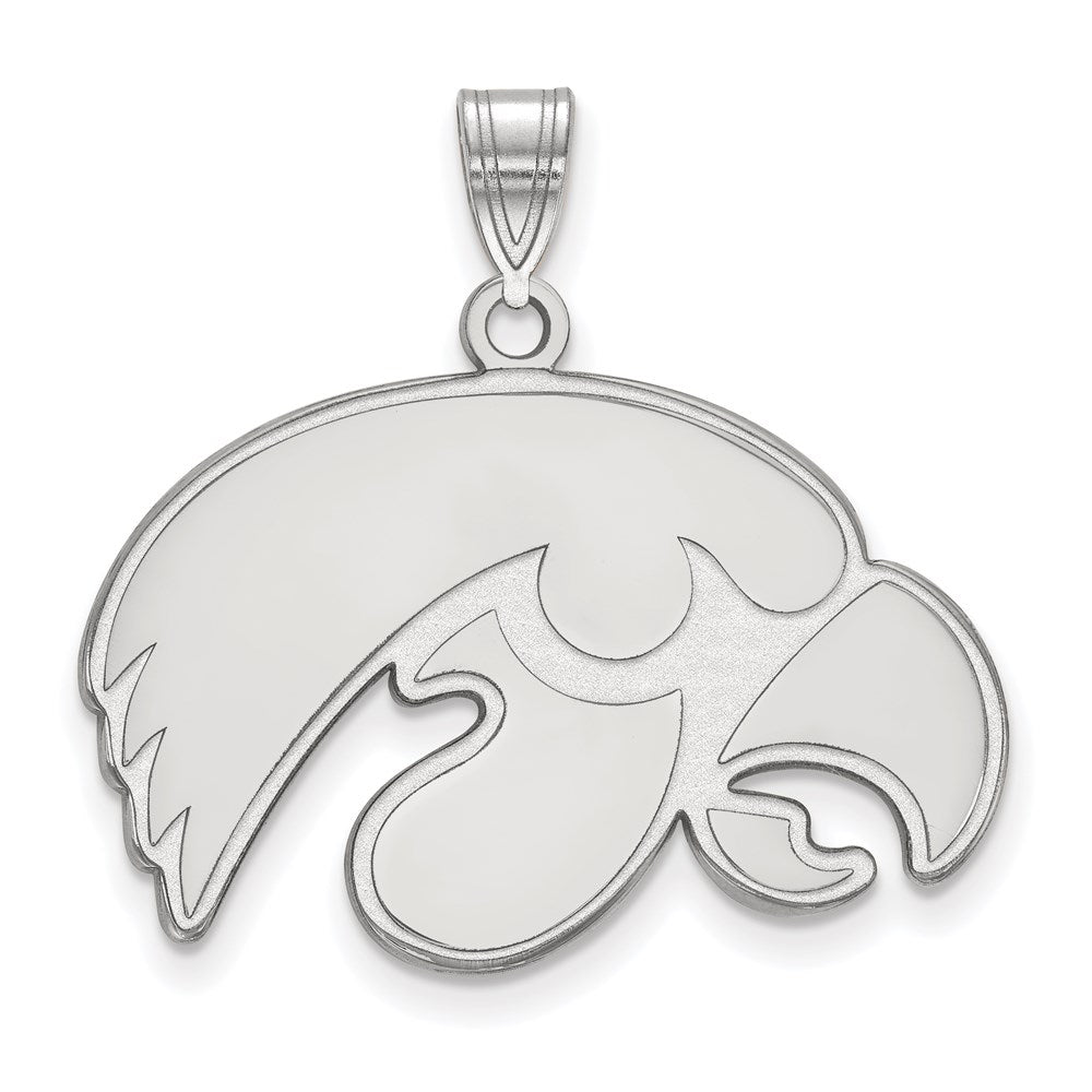 Sterling Silver Rhodium Plated Logoart University Of Iowa Hawk Large Pendant
