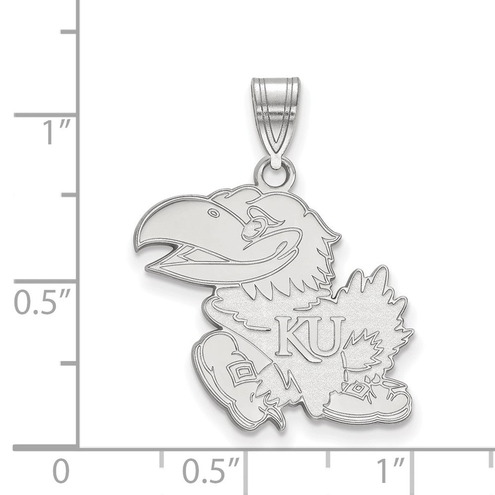 Sterling Silver Rhodium Plated Logoart University Of Kansas Jayhawk Large Pendant
