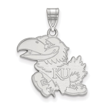 Sterling Silver Rhodium Plated Logoart University Of Kansas Jayhawk Large Pendant