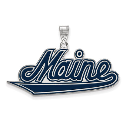 Sterling Silver Rhodium Plated Logoart University Of Maine Extra Large Enameled Pendant