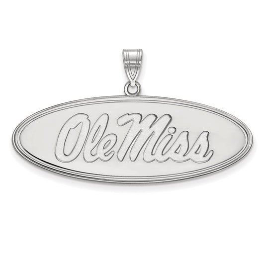 14K White Gold Logoart University Of Mississippi Ole Miss Large Oval Pendant