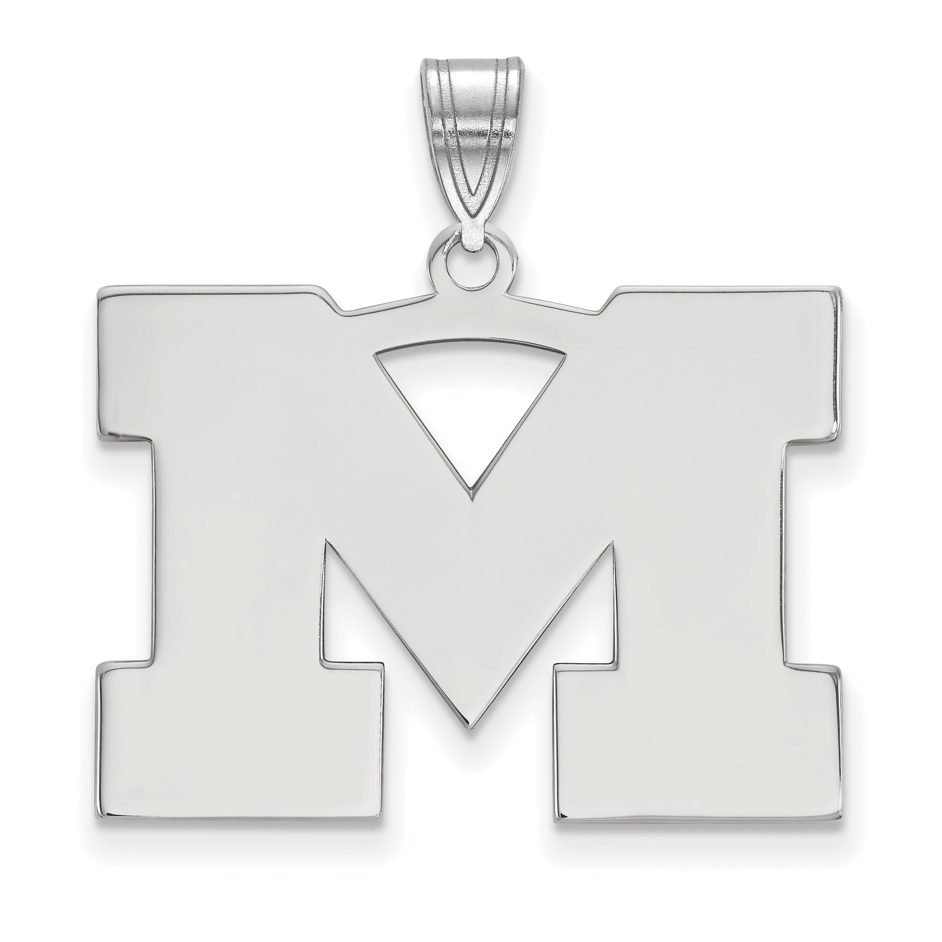 Sterling Silver Rhodium Plated Logoart University Of Michigan Letter M Large Pendant