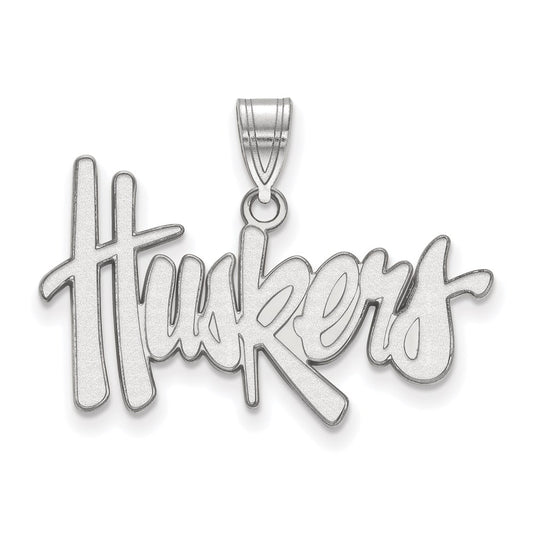 Sterling Silver Rhodium Plated Logoart University Of Nebraska Huskers Large Pendant