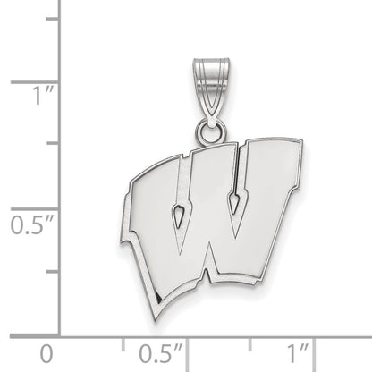 10K White Gold Logoart University Of Wisconsin Letter W Large Pendant