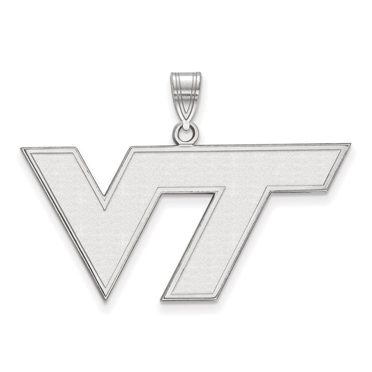 Sterling Silver Rhodium Plated Logoart Virginia Tech V T Large Pendant