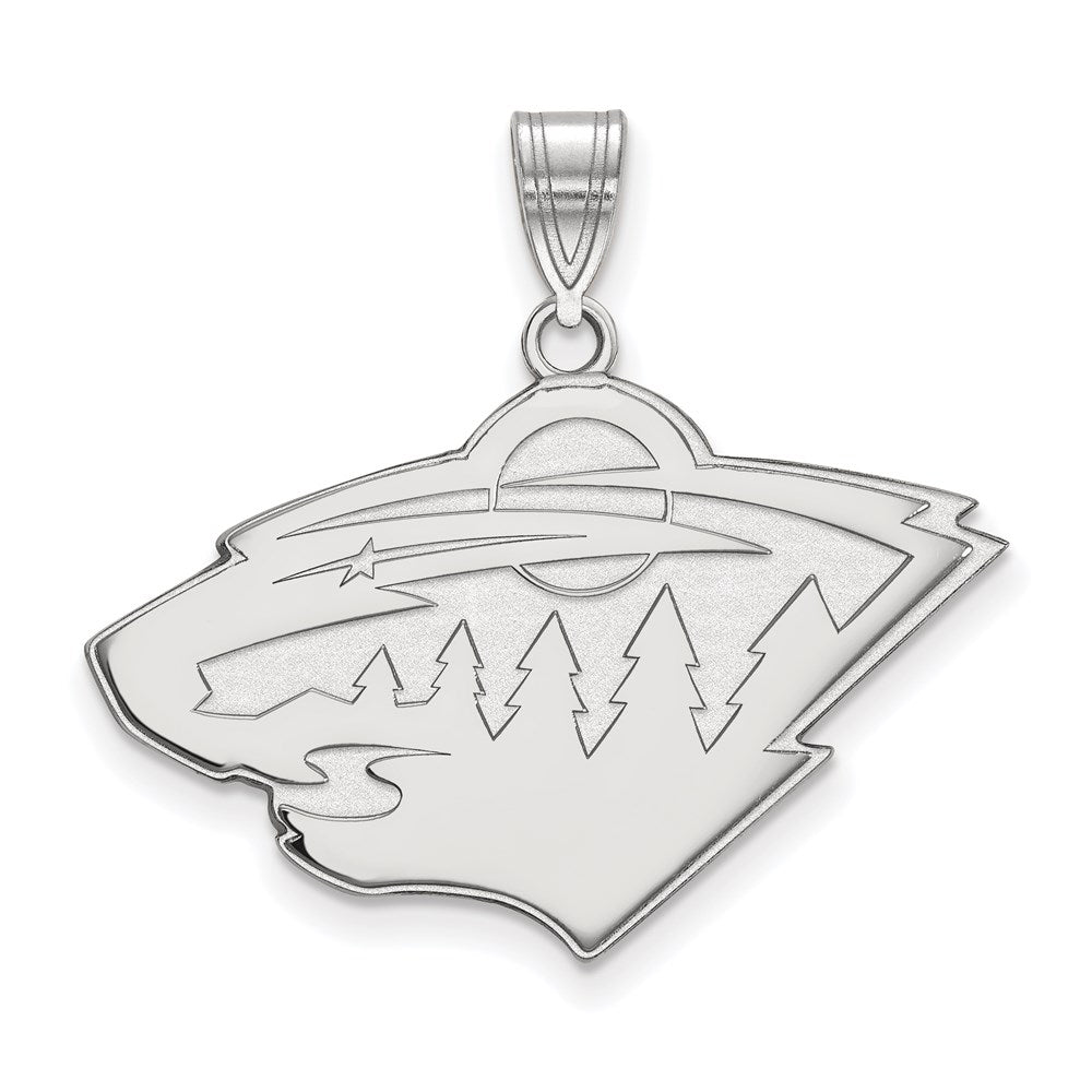 Sterling Silver Rhodium Plated Nhl Logoart Minnesota Wild Large Pendant