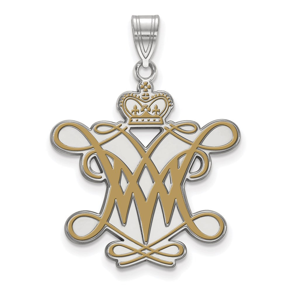 Sterling Silver Rhodium Plated Logoart College Of William And Mary Extra Large Enameled Pendant