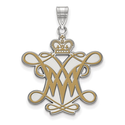 Sterling Silver Rhodium Plated Logoart College Of William And Mary Extra Large Enameled Pendant