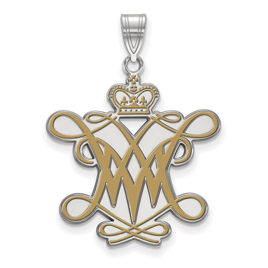 Sterling Silver Rhodium Plated Logoart College Of William And Mary Extra Large Enameled Pendant